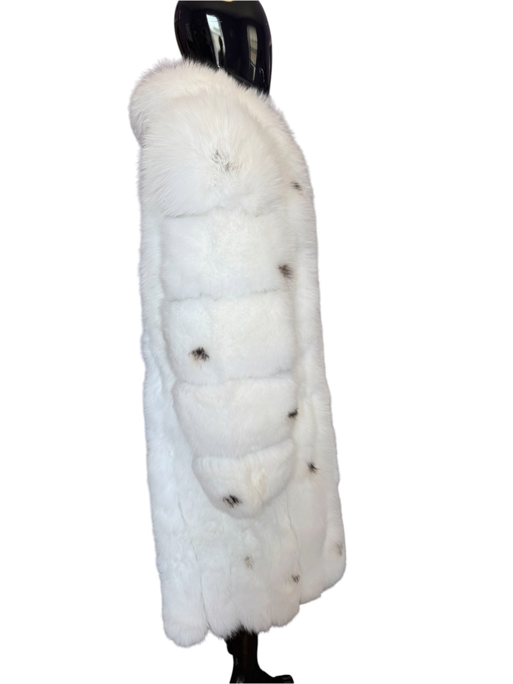 White arctic fox  black spots Fur Coat Luxury Women's Long Coat
